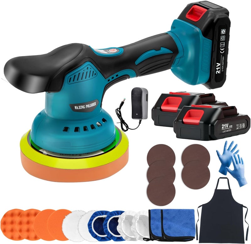 Ofeace Cordless Car Buffer Polisher Kit with 2x21V Batteries, 6 Inch Car Polisher with 8 Variable Speed Max 6000RPM & 21 PCS Attachments, Buffer Polisher for Car Detailing, Sanding, Scratch Removing - Image 1